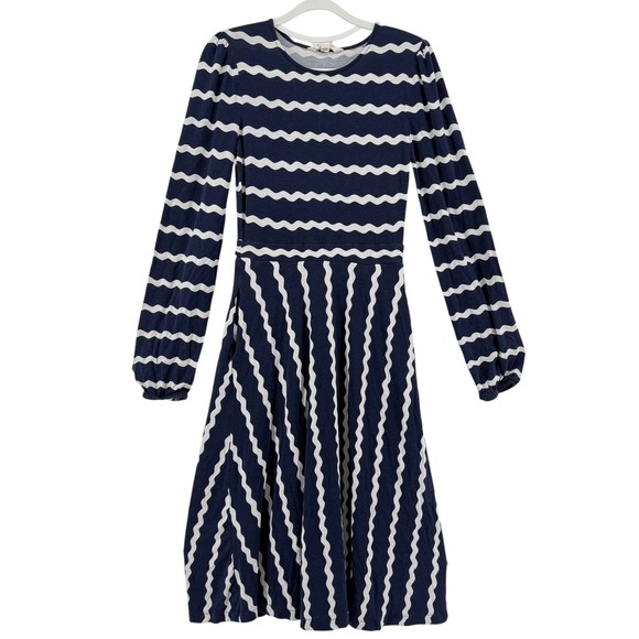 Boden Dresses & Skirts - Boden Navy White Wavy Stripe Long Sleeve Fit Flare Dress Pockets US 2R Stretch‎